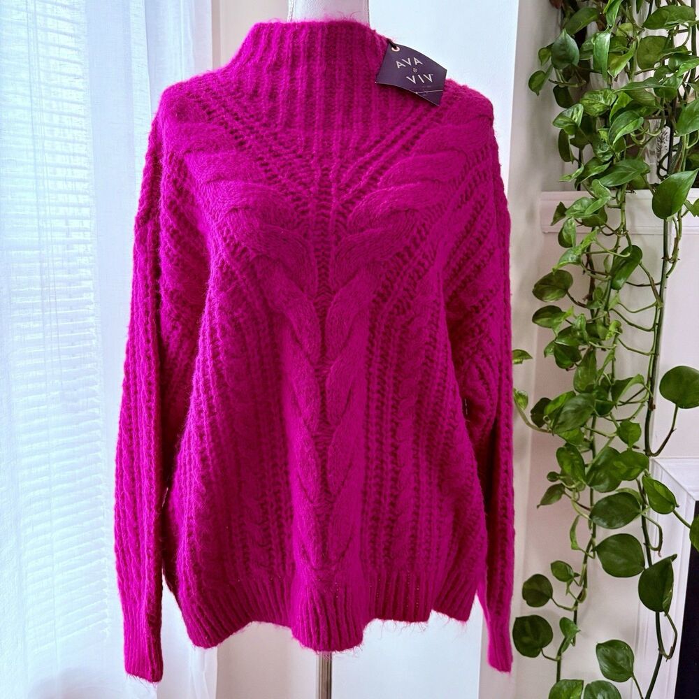 Ava & Viv Women's Cable Knit Crewneck Sweater Pink Size X